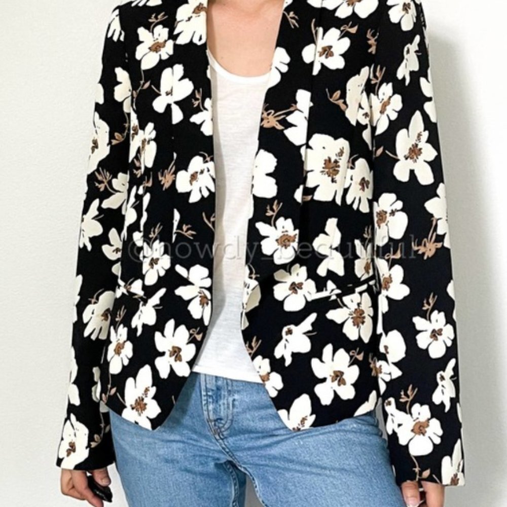 Ann Taylor LOFT Black Floral Open Blazer